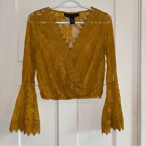 Polly & Esther Yellow Bell Sleeve Crop Blouse